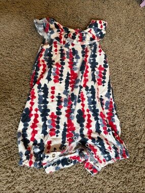 Red, Navy & White Tie-Dye Baby One-Piece Romper